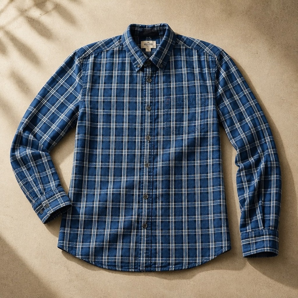 Indian Terrain Blue Plaid Flannel Button-Down Shirt